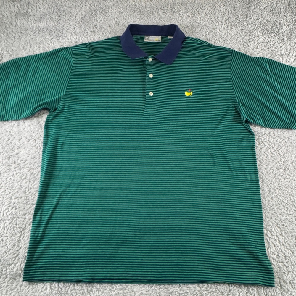 Augusta National Golf Shop Masters Polo Shirt Mens XL Green Navy Striped Cotton - Picture 2 of 8